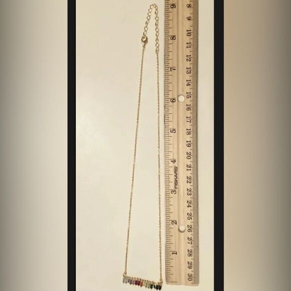 NWT - Colorful Cubic Zirconia Baguette Bar Silver Plated Necklace - 18” - Picture 5 of 7